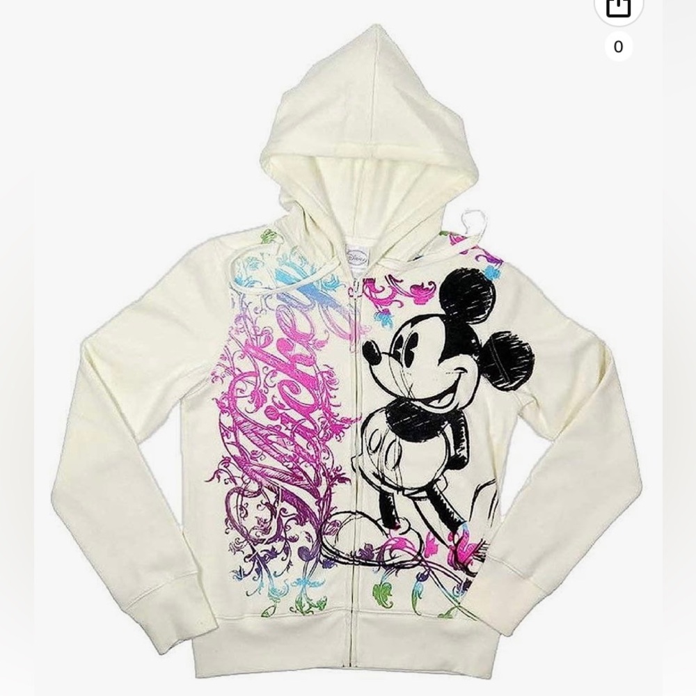 Disney hoodie with sparkly Mickey. Junior size large. Zip front with pockets.